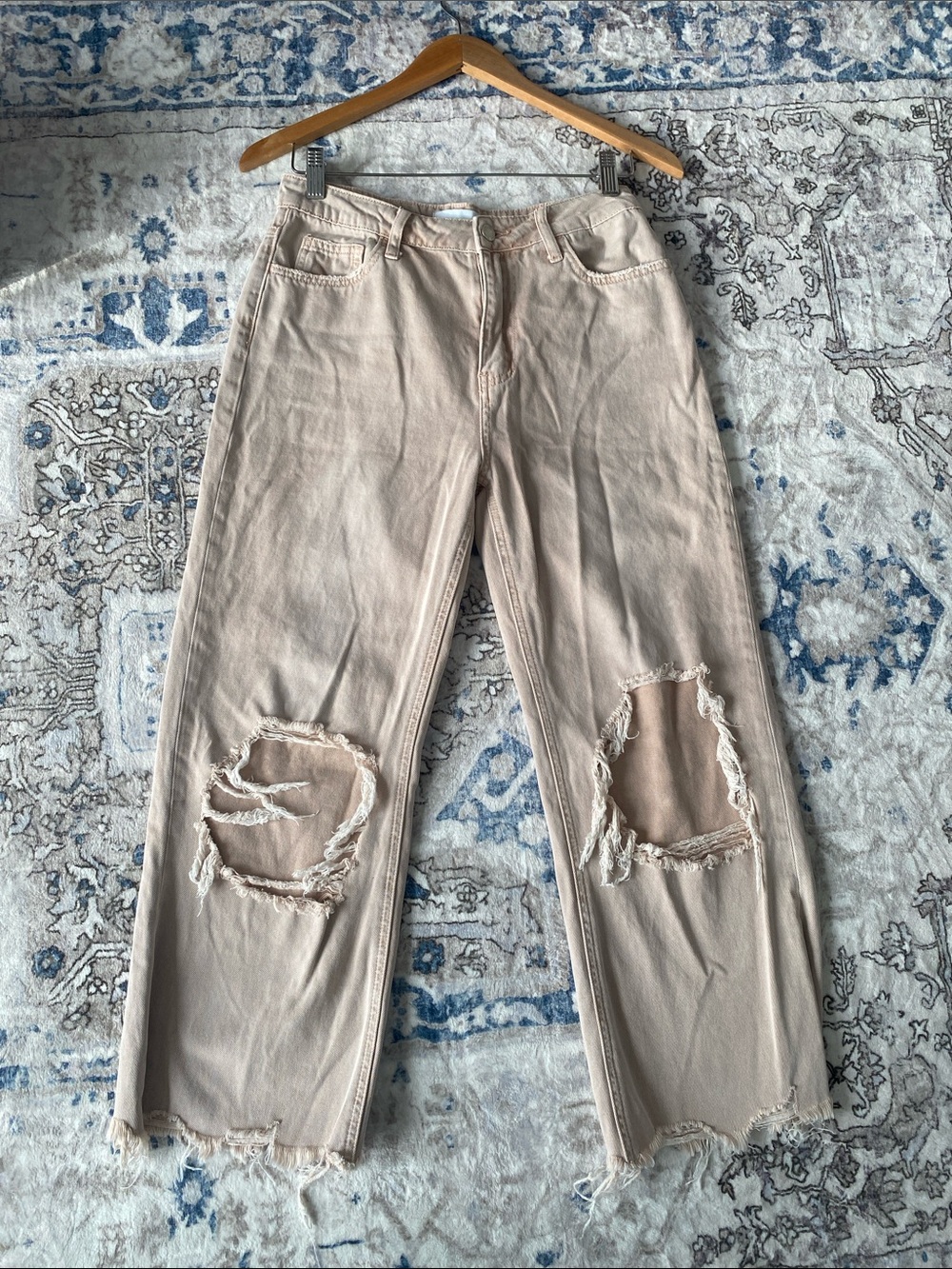 VERVET High-Rise Women’s WideLeg Crop Distressed Jeans in Light Brown